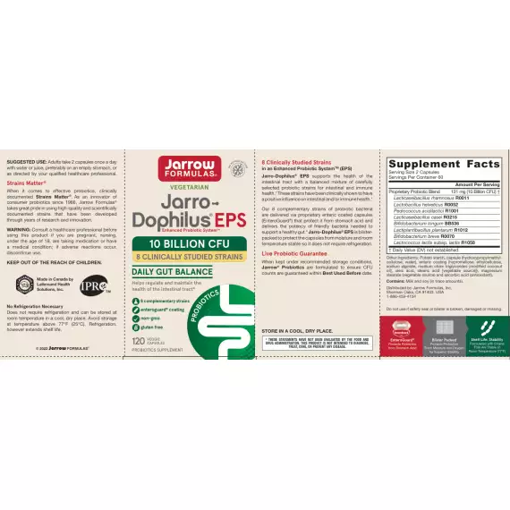 Jarro-Dophilus EPS 10 Billion 120 capsules - temperature stable travelprobiotic | Jarrow Formulas
