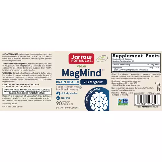 MagMind 90 capsules - magnesium L-threonate for the brain | Jarrow Formulas