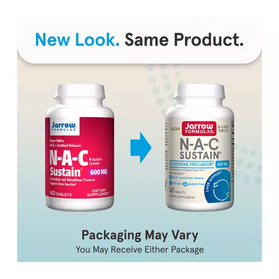 NAC Sustain 60 tablets - N-acetyl-cysteine, antioxidant and glutathione precursor to support liver function | Jarrow Formulas