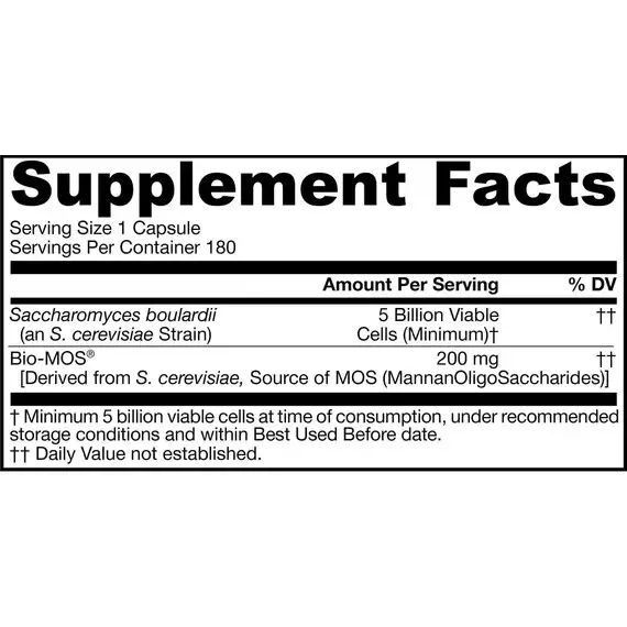 Saccharomyces Boulardii + MOS 5 billion 90 capsules, a probiotic yeast to combat diarrhea  | Jarrow Formulas