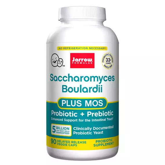 Saccharomyces Boulardii + MOS 5 billion 90 capsules, a probiotic yeast to combat diarrhea  | Jarrow Formulas Jarrow Formulas