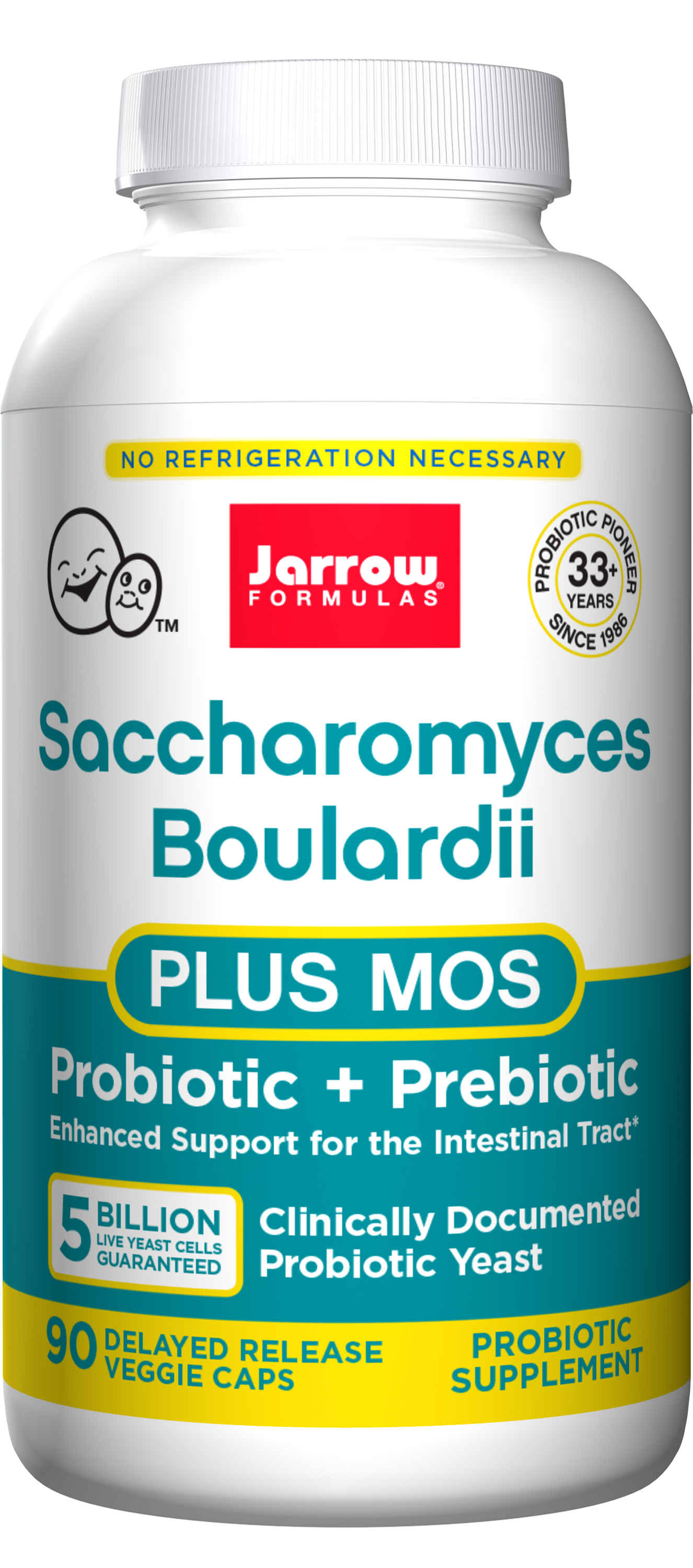 Jarrow Formulas Saccharomyces Boulardii + MOS - 5 Billion Viable Organisms  Per Serving - 90 Delayed Release Veggie Caps, 2 Pack - Probiotic +