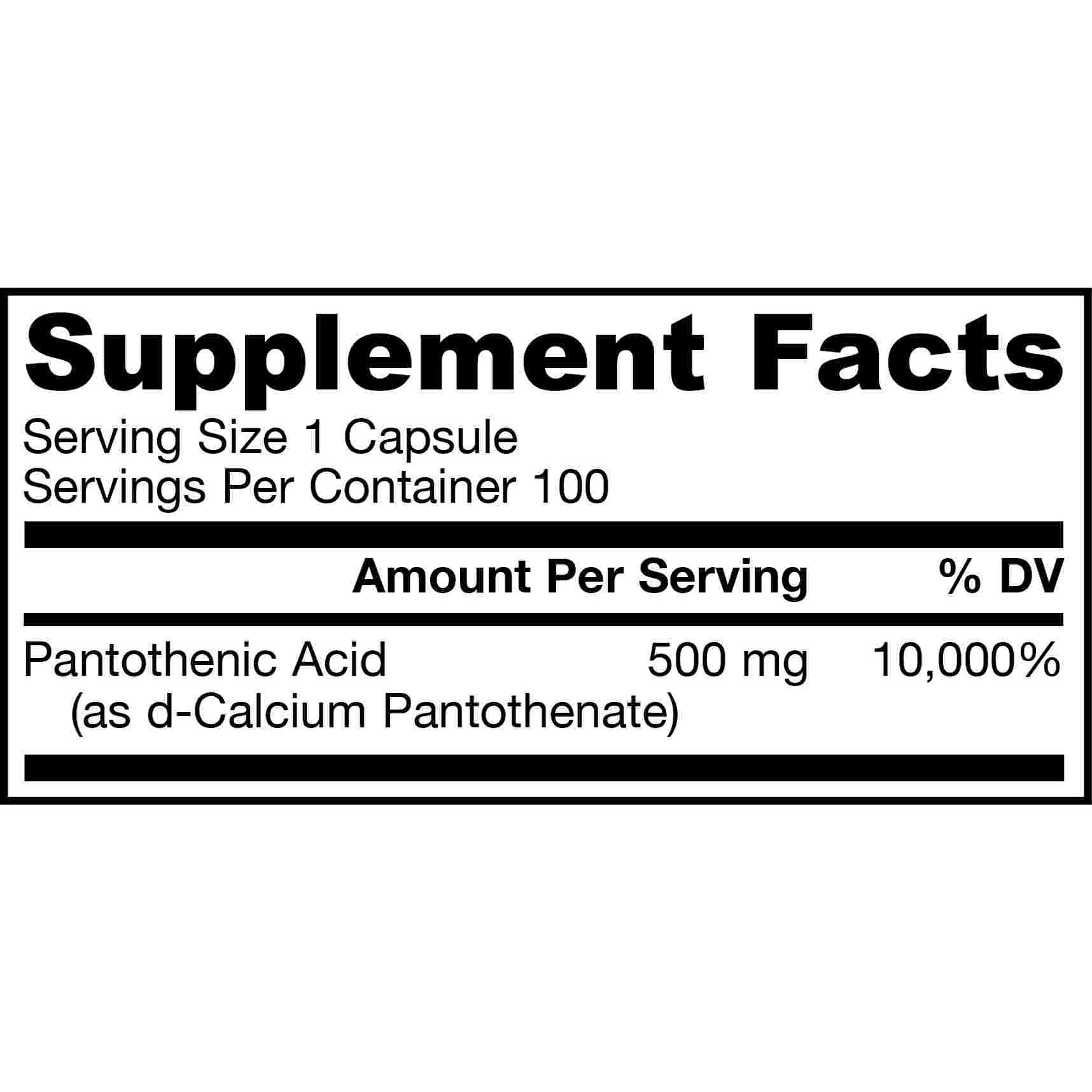 B5 Pantothenic Acid 100 capsules essential for energy production