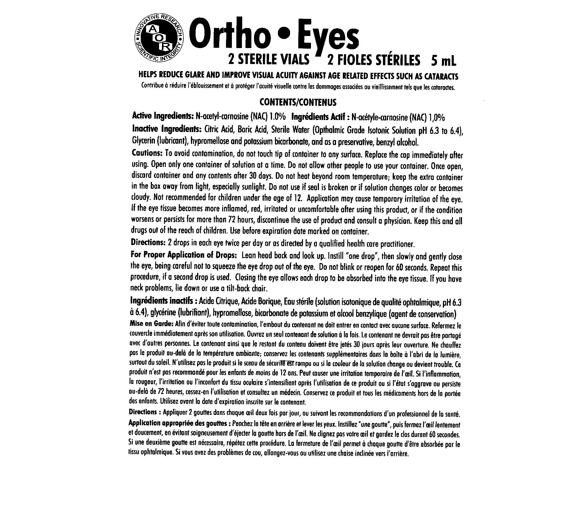 Ortho Eyes 2x5ml drops NacetylLcarnosine AOR Pasio Online