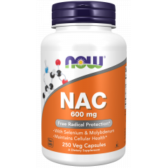 NAC 600mg 250 capsules value-size - N-acetyl-cysteine with selenium and molybdenum for free radical protection | NOW