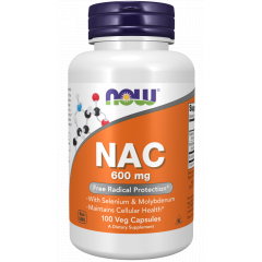 NAC 600mg 100 capsules trial-size - N-acetyl-cysteine with selenium and molybdenum for free radical protection | NOW