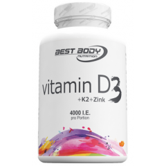 D+K+Zn - Vitamin D3 4000iu + K2 60mcg + zinc 80 tablets | Best Body Best Body Nutrition