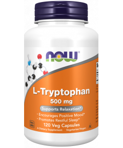 Tryptophan 500mg 120 v-capsules - encourages postive mood and promotes restful sleep | NOW Foods