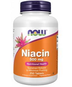 B3 -  Niacin 500mg 250 sustained-release tablets for energy production | NOW