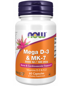 D+K - Mega-D3 & MK-7 - vitamine D3 5000iu + K2 180mcg voor verbeterde weerstand | NOW