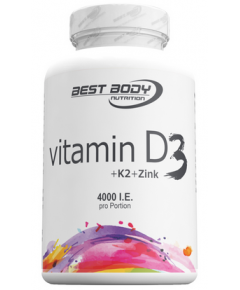 D+K+Zn - Vitamin D3 4000iu + K2 60mcg + zinc 80 tablets | Best Body Best Body Nutrition
