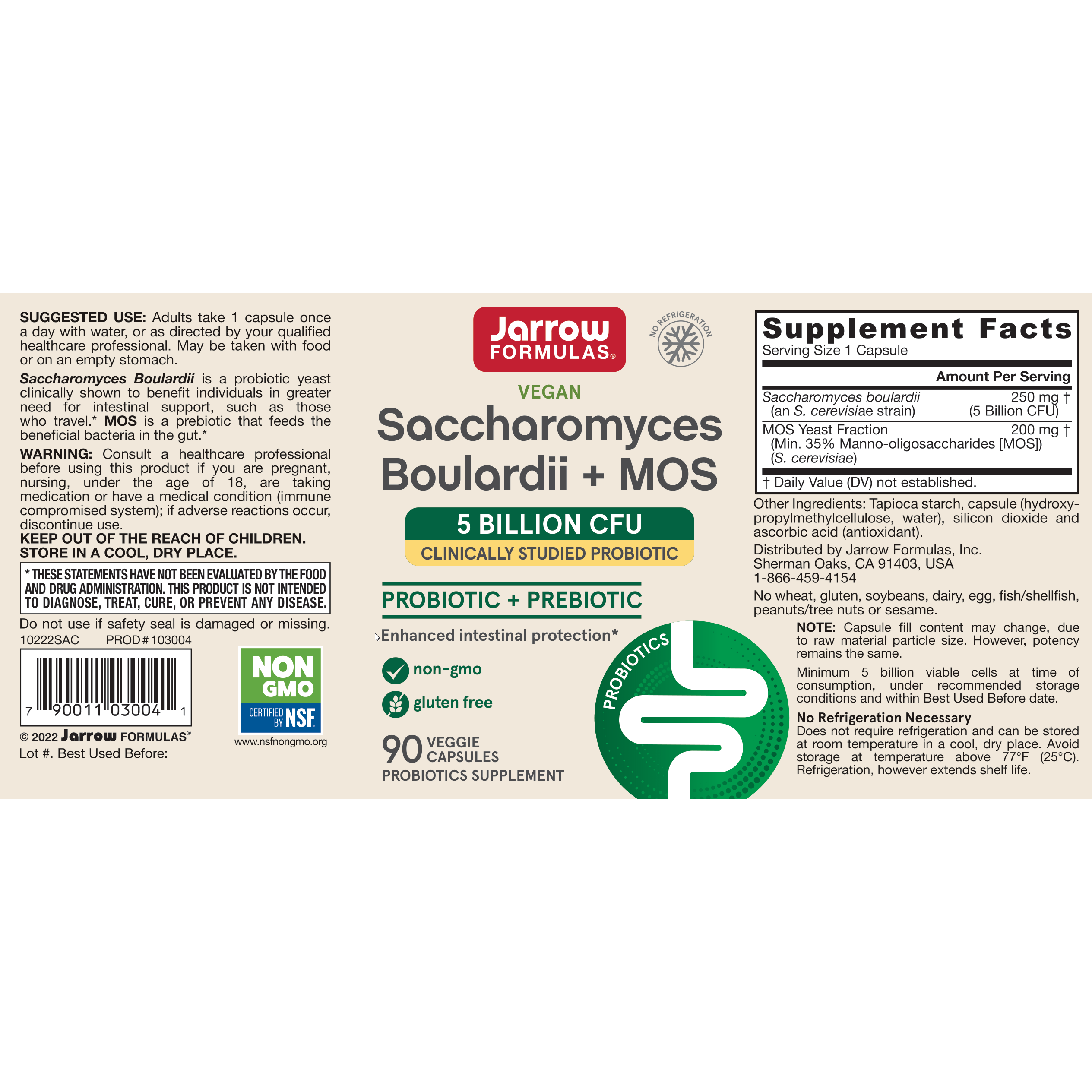 Saccharomyces Boulardii + MOS 5 billion 90 capsules, a probiotic yeast