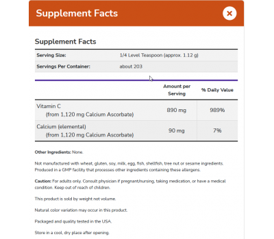 C - Vitamin C powder 227 gram - buffered calcium ascorbate | NOW