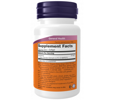 Lycopene 10mg 120 softgels free radical scavenger NOW Lycopene 10mg 120 softgels free radical scavenger NOW