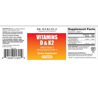 D+K - vitamin D3 5000iu + K2 180mcg 30 capsules | Mercola Nutrition