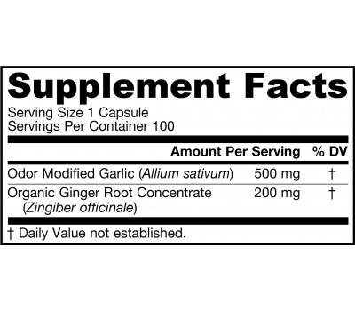 Garlic & Ginger (Organic) 100 capsules - natural organic source of selenium, allicin and alliin | Jarrow Formulas