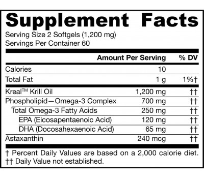 Krill Oil 120 softgels - 100% pure phospholipid-omega-3 complex with astaxanthin | Jarrow Formulas