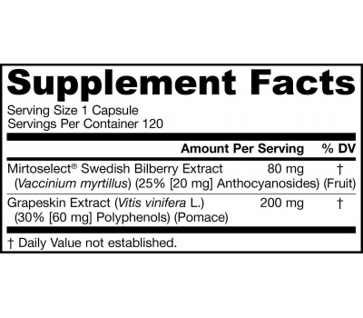 Bilberry + grapeskin 120 capsules - Swedish bilberry, OPC, resveratrol, pycnogenol | Jarrow Formulas