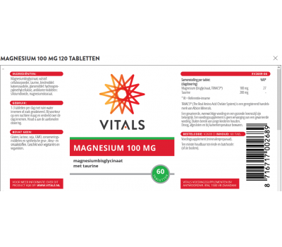 Magnesium 120 tabletten grootverpakking - magnesiumbisglycinaat met taurine | Vitals