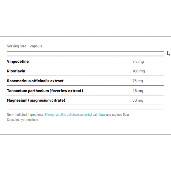 Migraine Manager 60 capsules - vinpocetine, rozemarijn, moederkruid en magnesium voorkomt en behandelt migraines | AOR