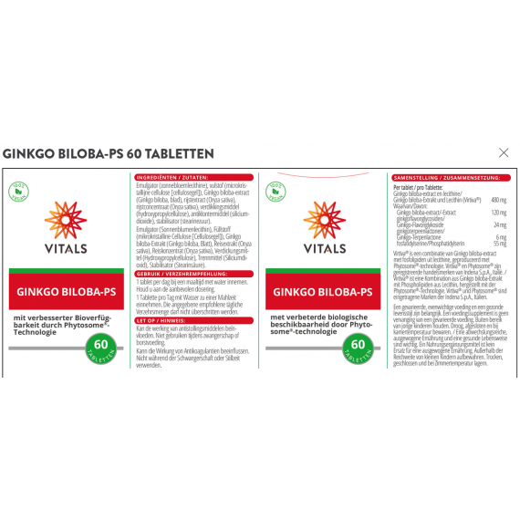 Ginkgo Biloba-PS 60 tablets - ginkgo with improved biological availability | Vitals