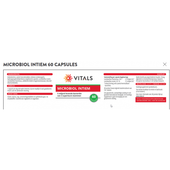 Fem - Microbiol Intiem 60 capsules met 5 miljard levende bacteriën van Lactobacillus rhamnosus & Lactobacillus reuteri in temperatuurstabiele vorm | Vitals