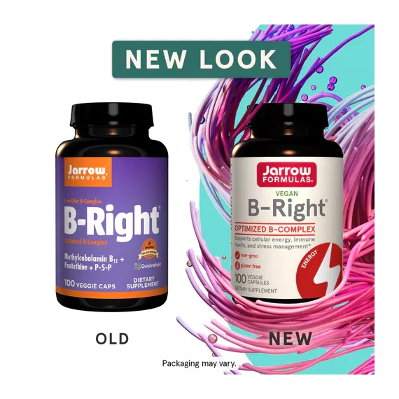 B-Right 100 capsules - best balanced B-vitamin complex with 5MTHF, methyl-B12, P5P and pantethine | Jarrow Formulas