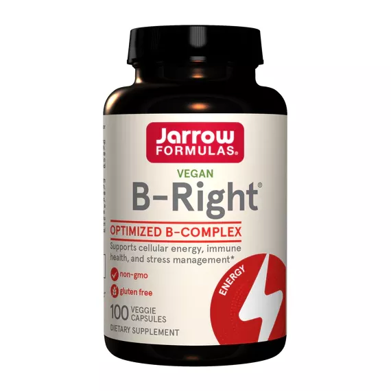 B-Right 100 capsules - best balanced B-vitamin complex with 5MTHF, methyl-B12, P5P and pantethine | Jarrow Formulas