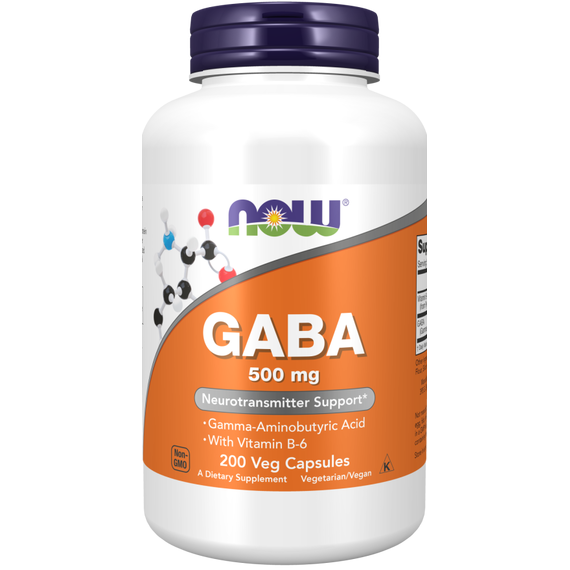GABA 200 capsules - gamma-amino butyric acid, a neurotransmitter to promote relaxation | NOW NOW Foods