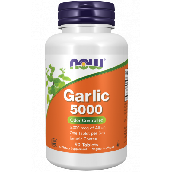Garlic 5000 90 tablets - natural odor-controlled source of allicin, improves blood flow | NOW NOW Foods