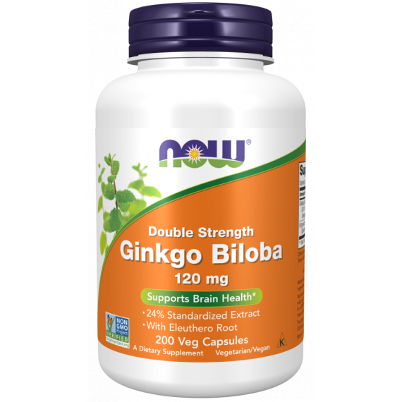 Ginkgo Biloba Double Strength 120mg 200 capsules met Siberische ginseng verbetert doorbloeding, weerstand en uithoudingsvermogen | NOW