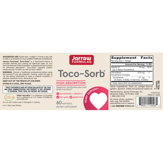E Toco-Sorb 60 softgels - tocotrienol-vitamine E complex met fytosterol & squaleen | Jarrow Formulas