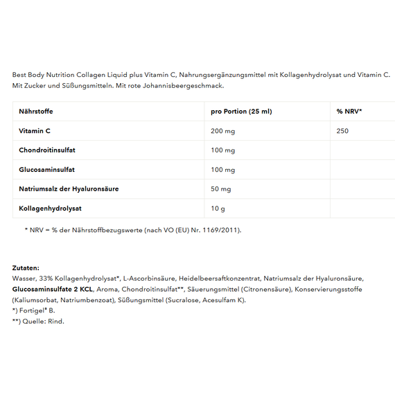 Collagen Liquid 500ml - collagen with added hyaluronic acid, glucosamine and vitamin C for stronger joints | Best Body