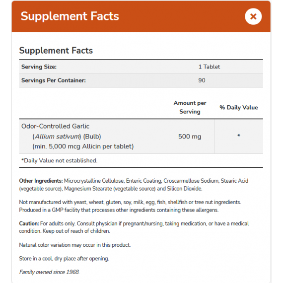 Garlic 5000 90 tablets - natural odor-controlled source of allicin, improves blood flow | NOW