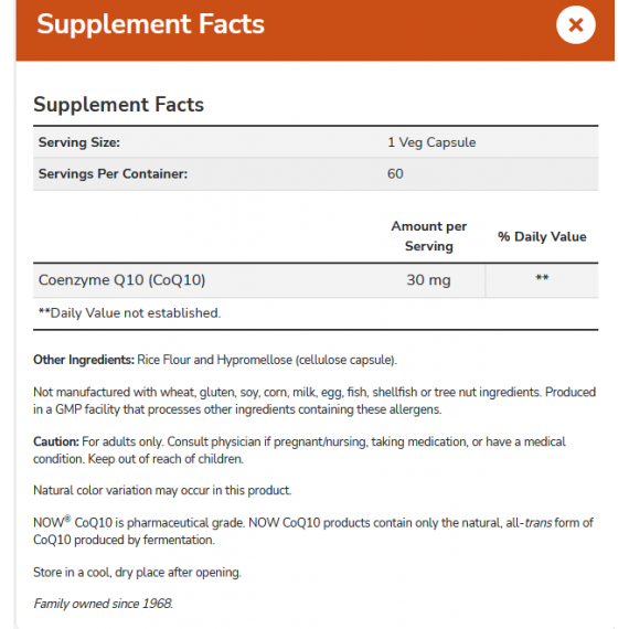 Q10 30mg 240 capsules - ubiquinon (co-enzym Q10) ondersteunt de hartfunctie | NOW