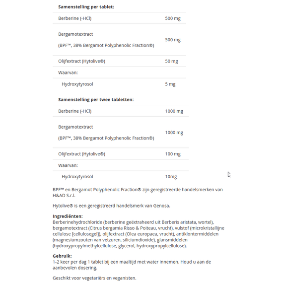 Cholesterolformule PRO 60 tablets with berberine, bergamot, olive extract - supports healthy cholesterol levels | Vitals