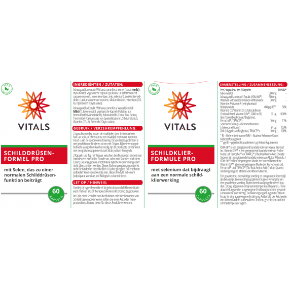 Schildklierformule Pro 60 caps - ashwagandha, inositol, selenium, iron, zinc, vitamin A and D3 to support thyroid function | Vitals