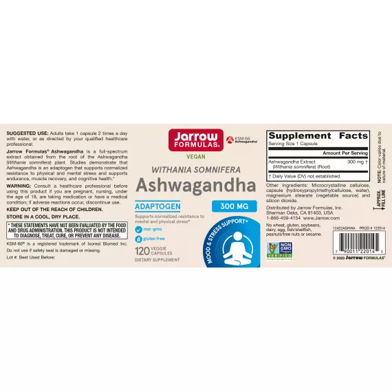 Ashwagandha extract 300mg 120 capsules - ayurvedisch prestatieverhogend middel | Jarrow Formulas