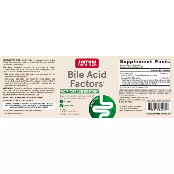 Bile Acid Factors 120 capsules - conjugated and unconjugated bile acids | Jarrow Formulas