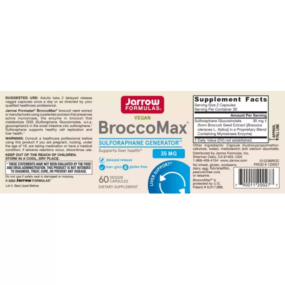 BroccoMax delayed release 60 capsules trial-size - broccoli extract with sulforaphane glucosinolate (SGS) | Jarrow Formulas Jarrow Formulas