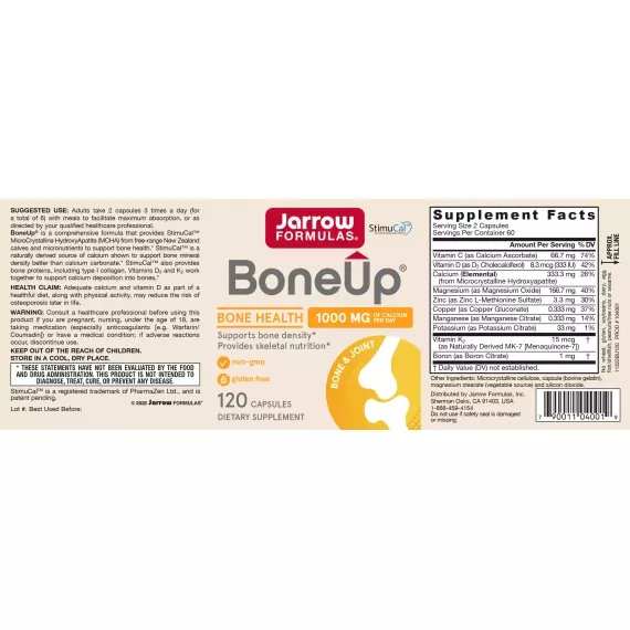 Bone-Up 120 capsules proefverpakking - - uitgekiend calciumsupplement met calcium (MCHA) , magnesium, vitamine C, D3, K2 (MK7) | Jarrow Formulas