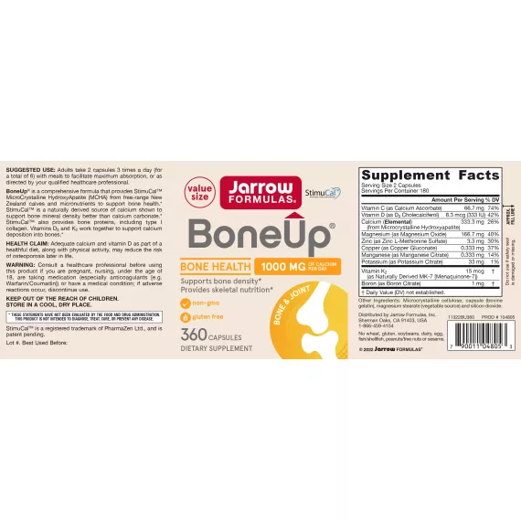 Bone-Up 360 capsules voordeelverpakking - calcium (MCHA) , magnesium, vitamine C, D3, K2 (MK7) | Jarrow Formulas