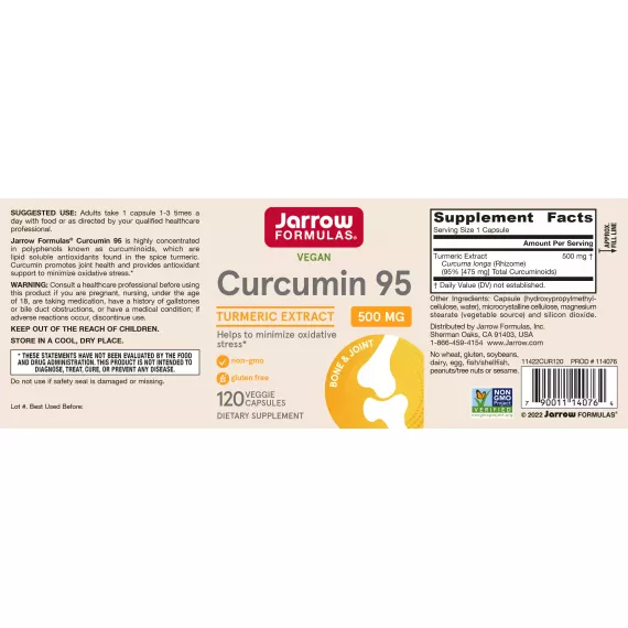 Curcumin 95 500mg 120 capsules - kurkumawortelextract | Jarrow Formulas