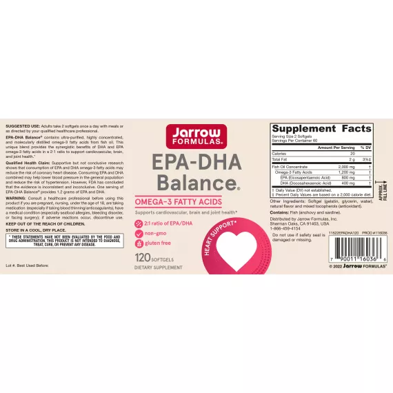 EPA-DHA Premium Balance 120 softgels -  highly concentrated fish oil | Jarrow Formulas