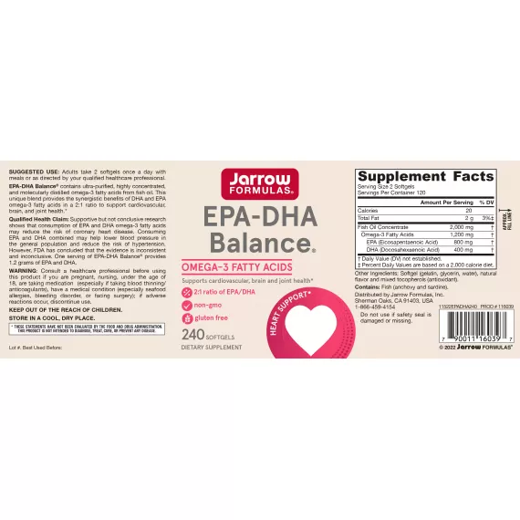 EPA-DHA Premium Balance 240 softgels - zuivere hooggeconcentreerde visolie | Jarrow Formulas