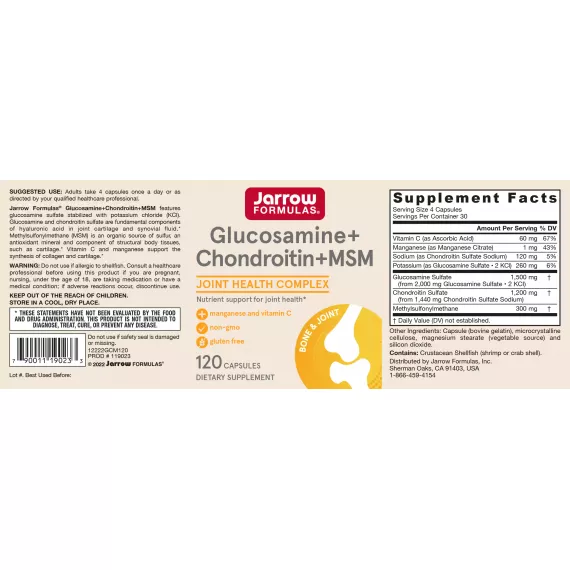 Glucosamine + Chondroitin + MSM 120 capsules trial-size for optimal joint support | Jarrow Formulas