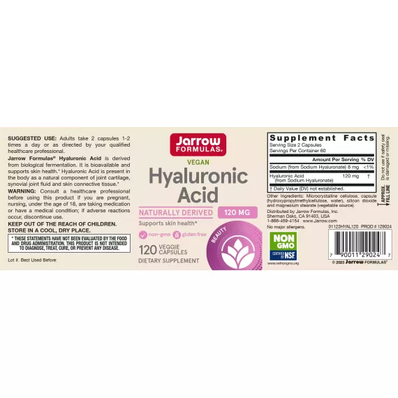 Hyaluronic Acid Complex 120 capsules - supports strong joints and healthy skin  | Jarrow Formulas