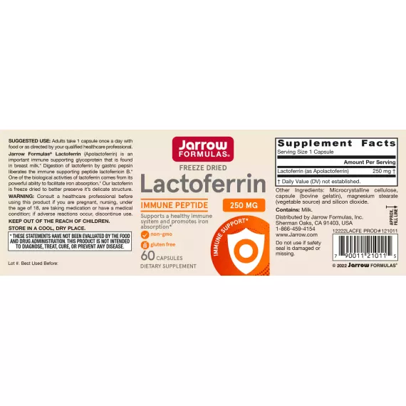 Lactoferrin 250mg 60 capsules - supports healthy immune function | Jarrow Formulas