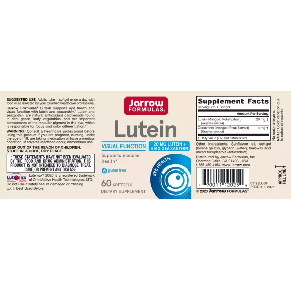 Lutein 20mg 60 softgels - lutein and zeaxanthin to protect the macula | Jarrow Formulas