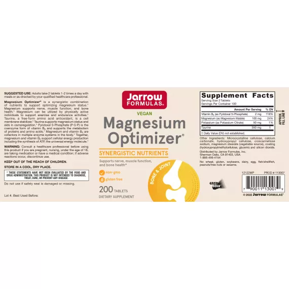 Magnesium Optimizer 200 tablets - magnesium malate  supports bone health and muscle function | Jarrow Formulas